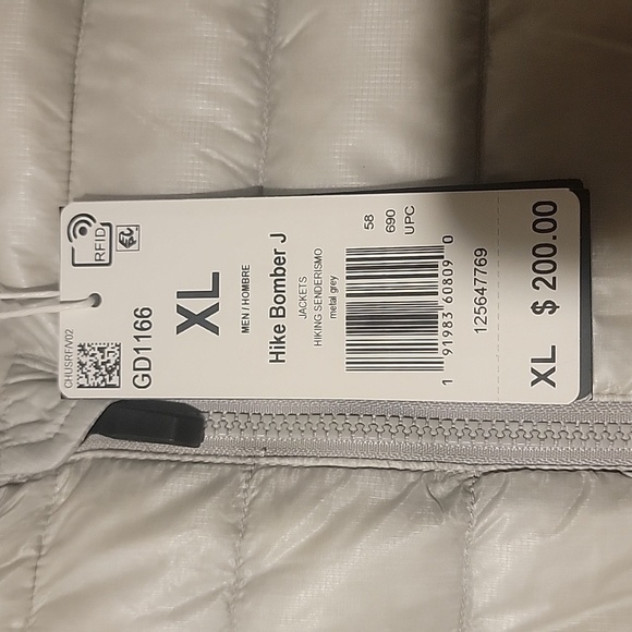 Mens Adidas Terrex Metal Gray Hike Bomber Down Jacket Size XL - Picture 8 of 8